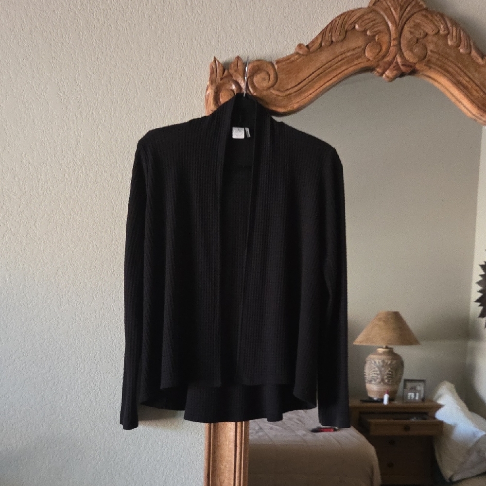 Paper Crane Black Open-Front Waffle Knit Cardigan EUC